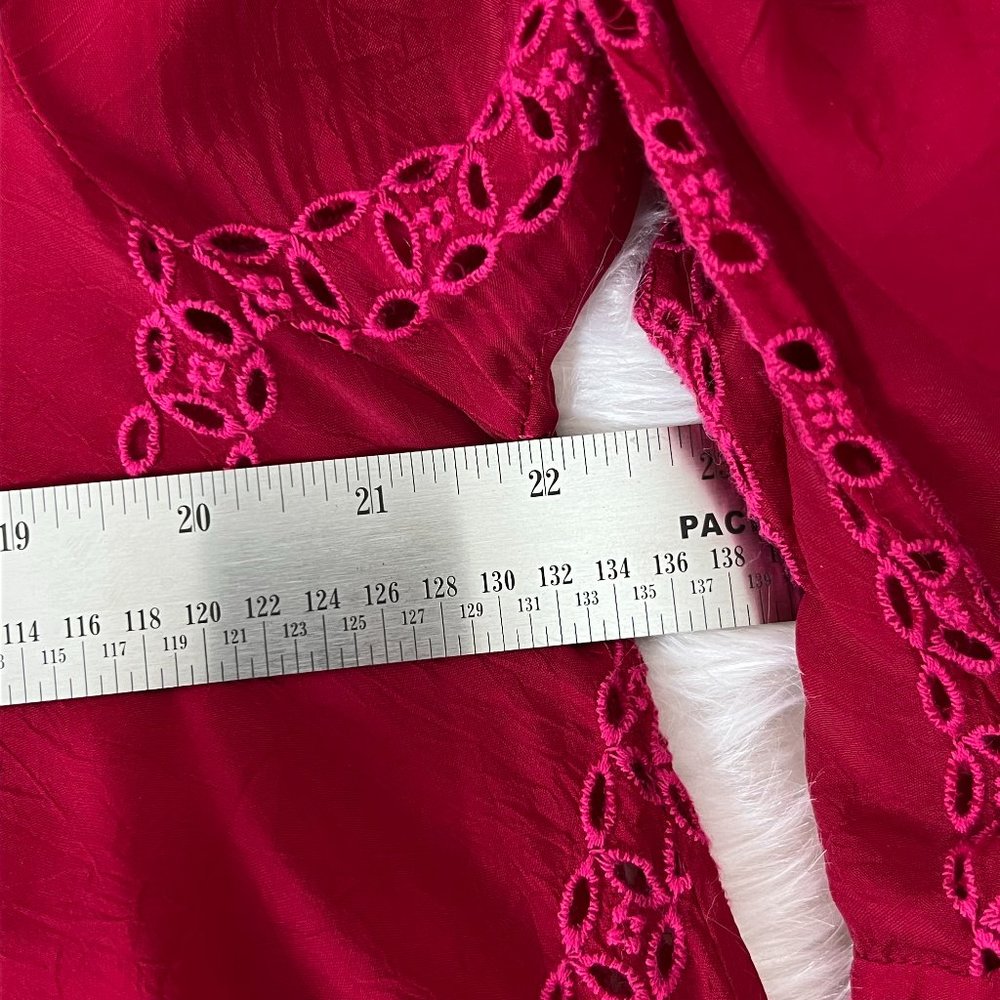 Johnny Was Crimson Blouse fuschia embroidery with Eyelet Trim Long Sleeve Medium - Picture 15 of 16